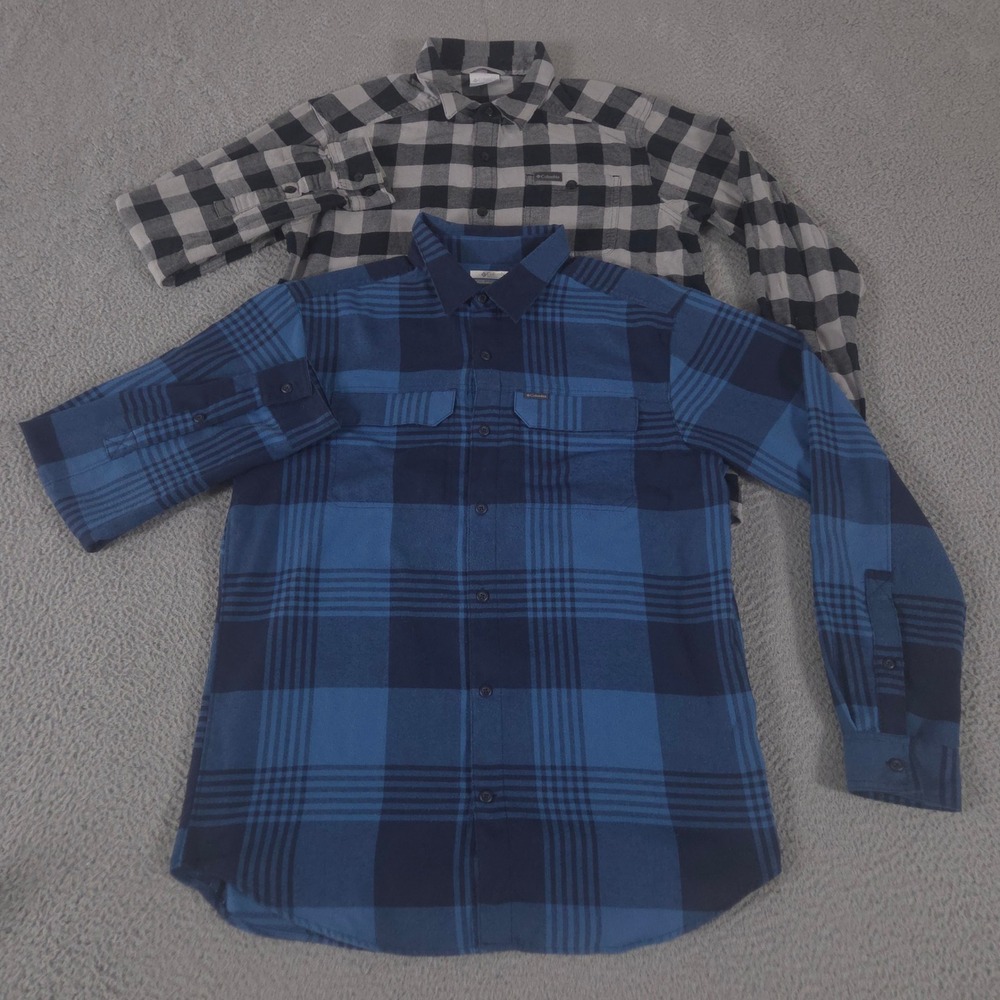 LOT OF 2 Columbia Shirt Men M Multi Cornell Woods Flannel Silver Ridge 2.0 Plaid
